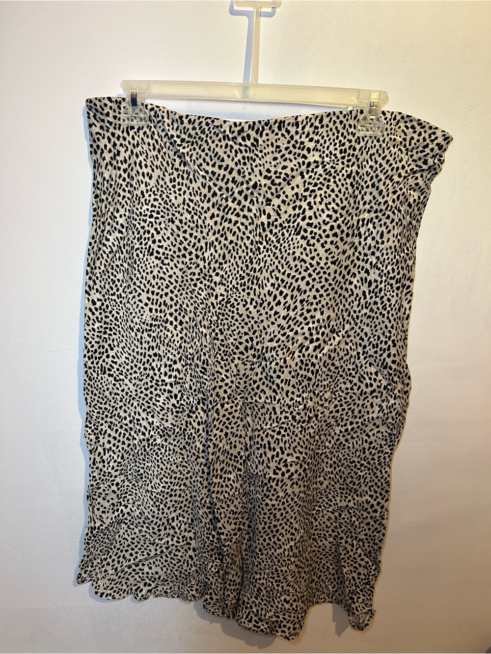 H&M Satin Cream Midi Skirt with Black Spot Print
